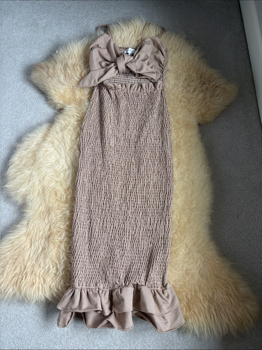 Maternity MABLE Taupe Gingham Tie-Front Midi Dress